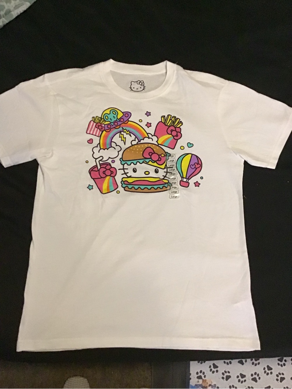Hello Kitty White Tee with Rainbow Burger and Fun Icons